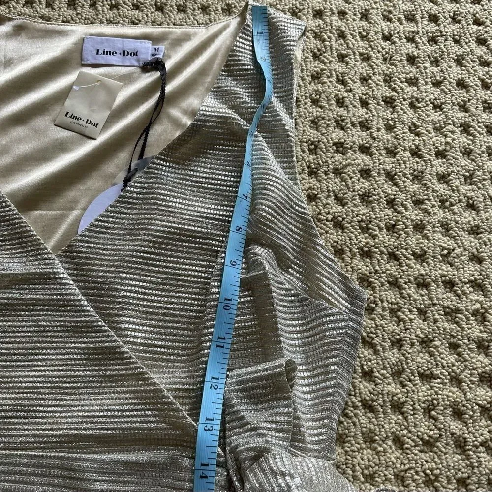 Line + Dot/ Anthropologie Semi Sheer Silver Metallic Midi Wrap Dress Size M